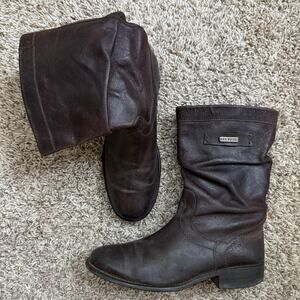 Dirk Bikkembergs Waxed Brown Leather Blister Slouch Boots EU Size 41 / Size 8